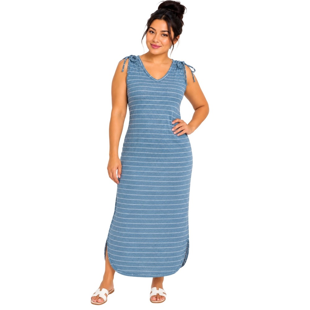 Anthropologie Saturday Sunday Blue Striped Ribbed Knit Maxi Dress Medium